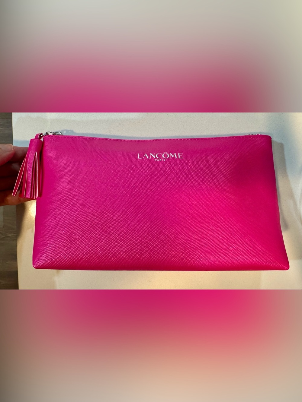 LANCOME Hot Bright Pink Zipper Cosmetic Pouch with Tassel_NWOT